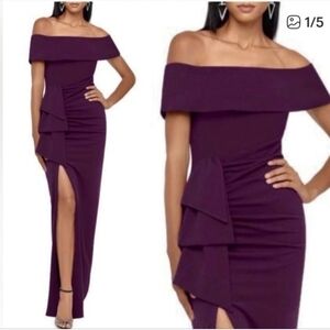 Xscape Women's Mulberry Off Shoulder Formal Evening Dress Size 14W